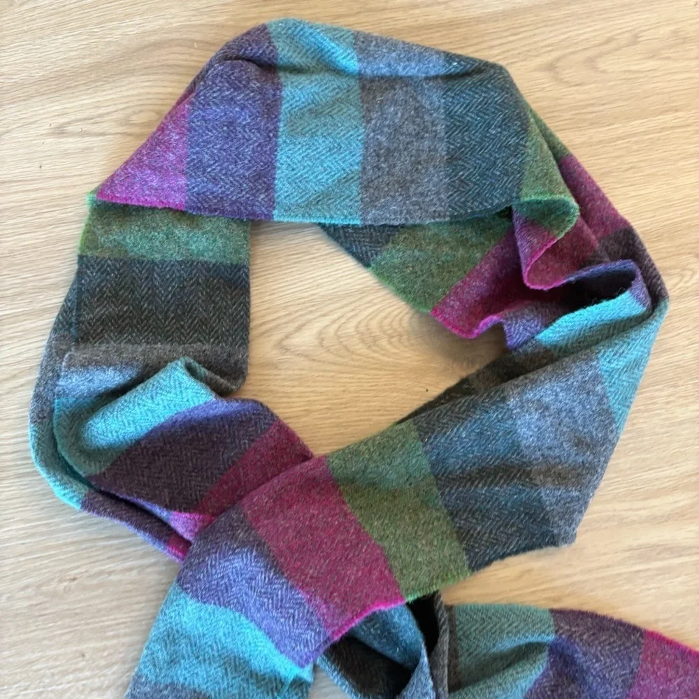 Foxford‎ lambswool striped colorblock fringe men's winter scarf